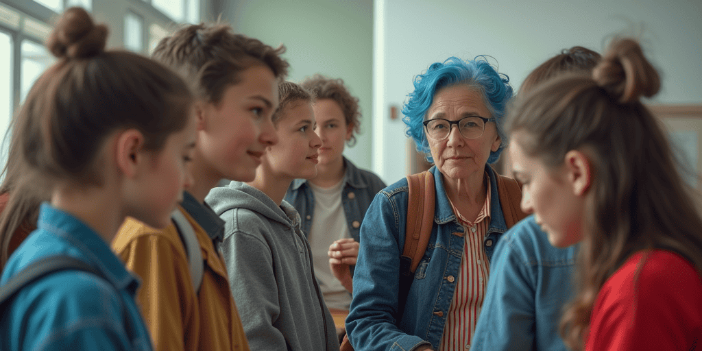 teacher oversees students voting